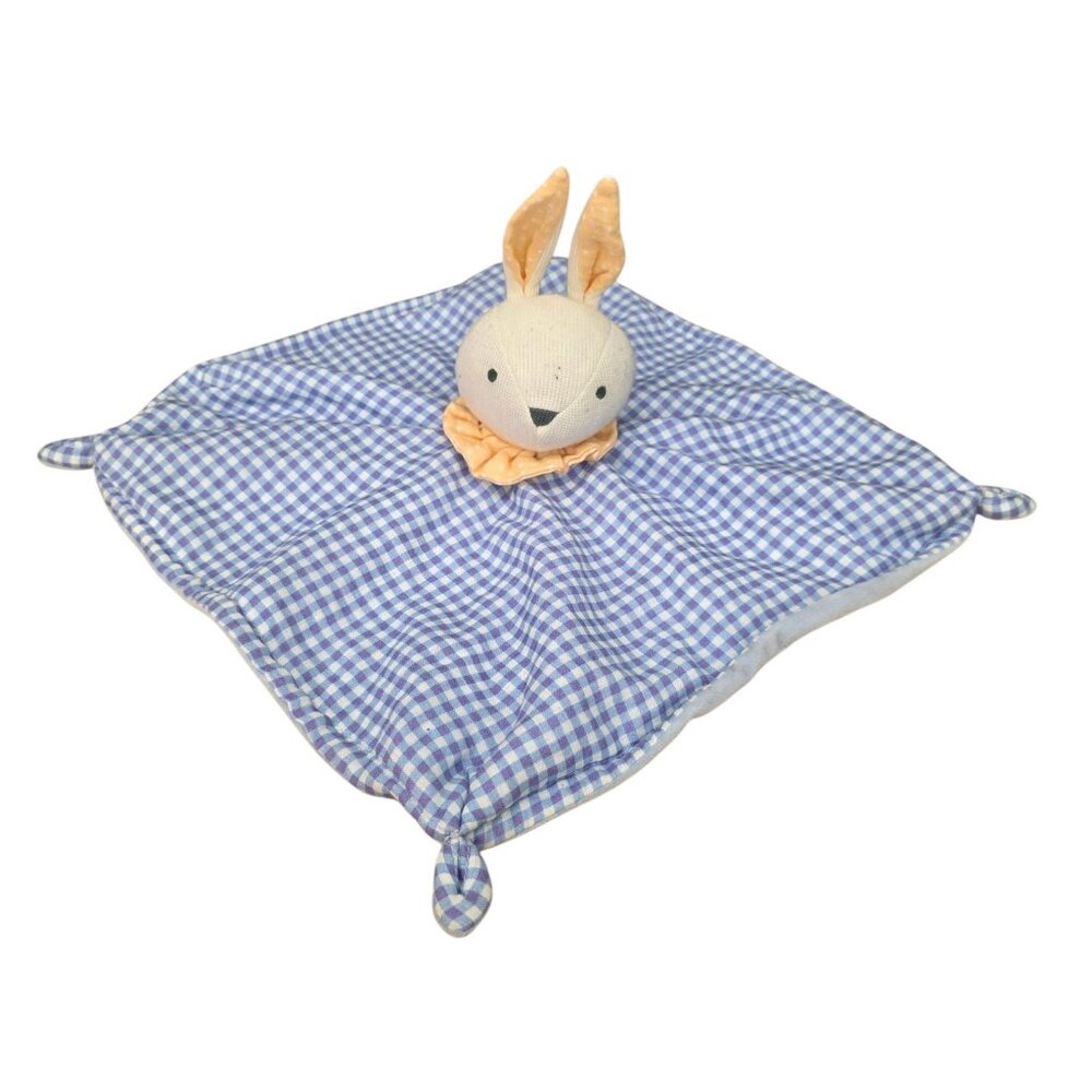 Cloud Island Security Blanket Lovey Bunny Head Gingham Check Blue White 14”